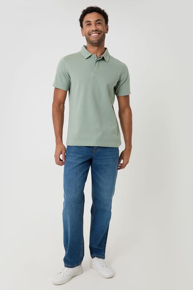 Threadbare Threadbare Men's Textured Cotton Rich Polo Shirt in Pale Green - 3