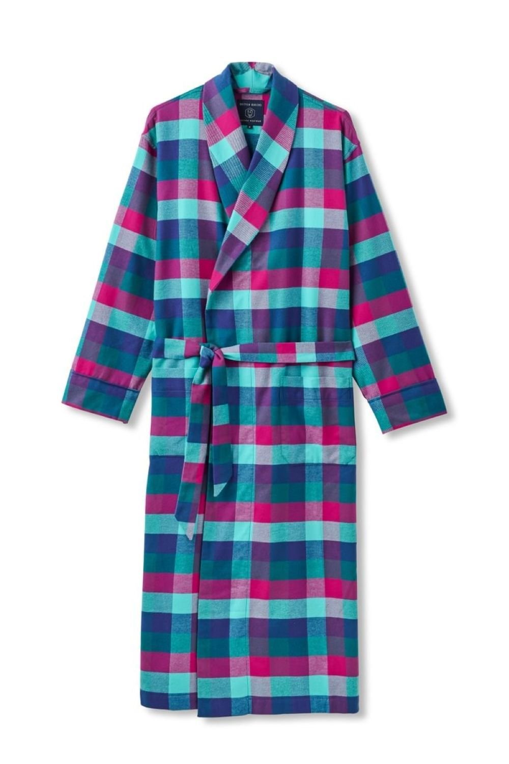 British Boxers British Boxers Men's "Montrose" Check Brushed Cotton Dressing Gown in Dark Pink - 1