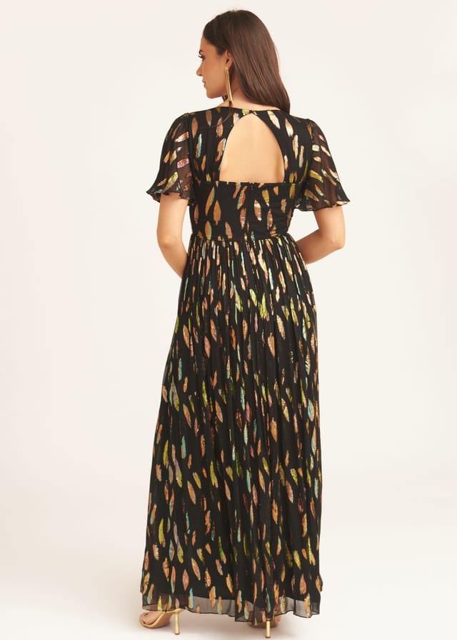 Gini London Gini London Women's Black Multi Jacquard Angel Sleeves Maxi Dress - 2