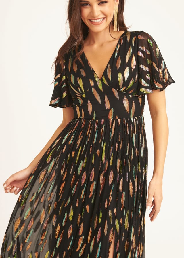 Gini London Gini London Women's Black Multi Jacquard Angel Sleeves Maxi Dress - 3