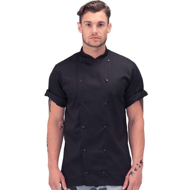Le Chef Le Chef Men's Executive Drop Shoulder Short-Sleeved Chef Jacket in Black - 3