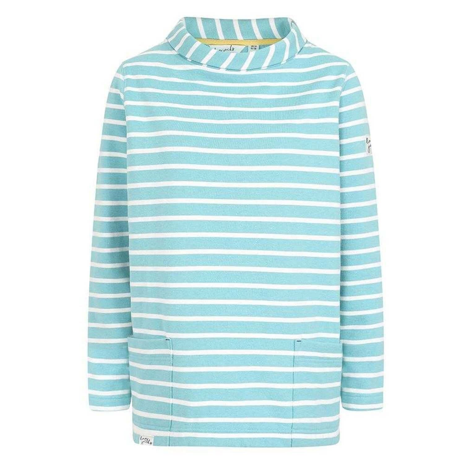Lazy Jacks Lazy Jacks Women's Striped Roll Neck Sweatshirt in Aqua