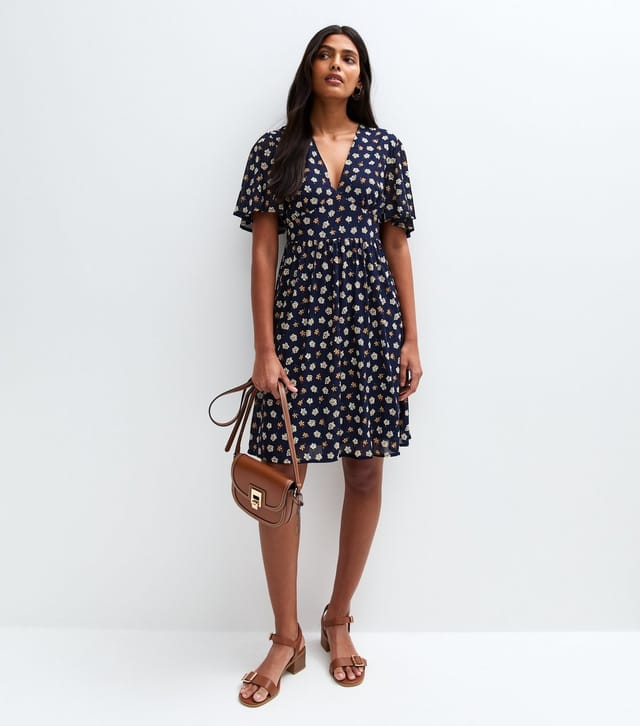 Blue Vanilla Women's Navy Tie Back Mini Dress Blue Vanilla New Look - 3