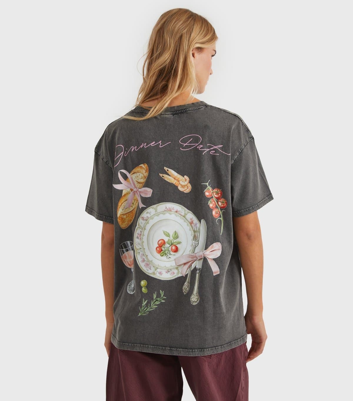 Skinnydip Women's Dark Grey Acid Wash Dinner Date T-Shirt Skinnydip New Look