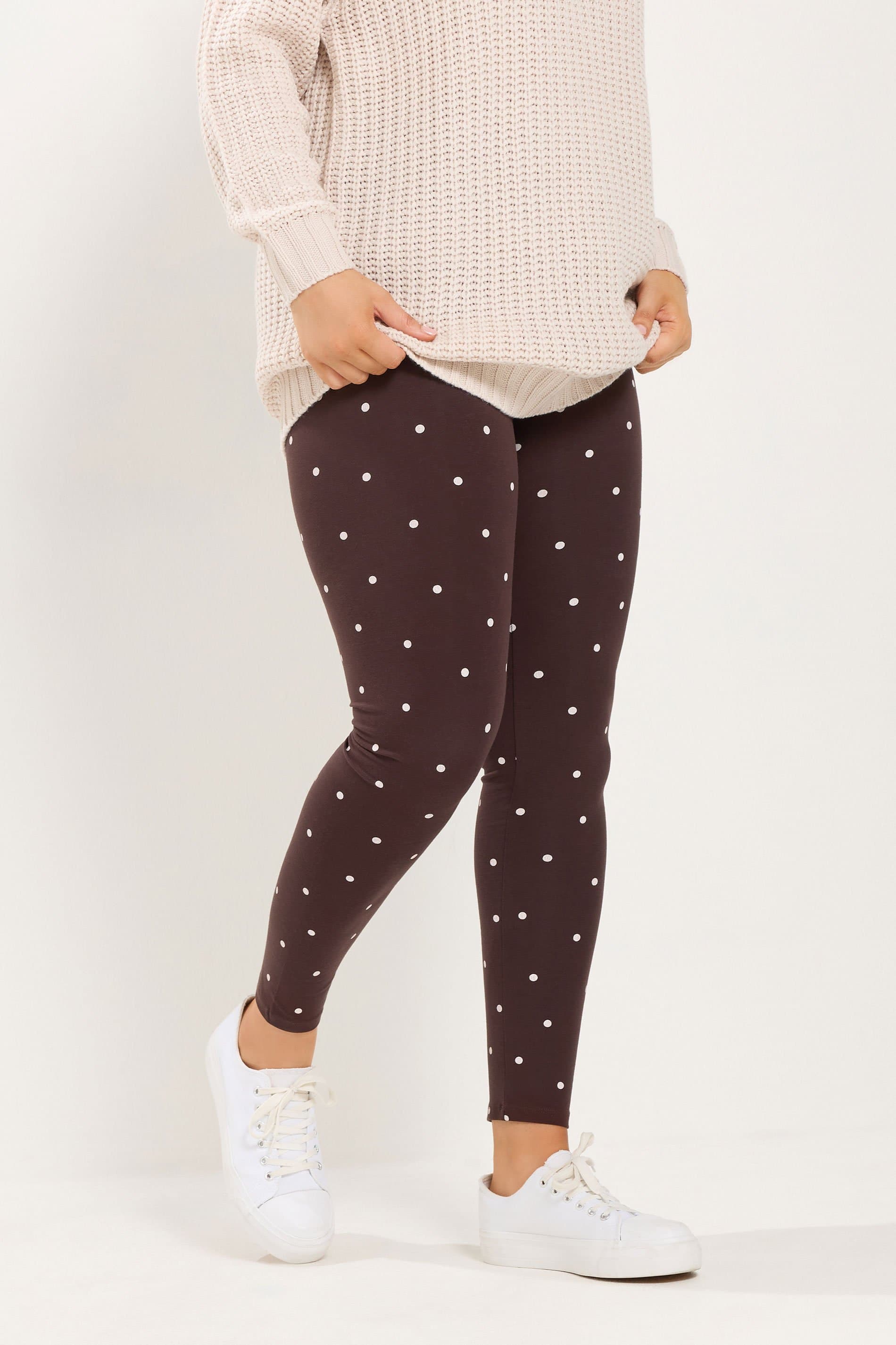 Yours Plus Size Chocolate Brown Polka Dot Leggings