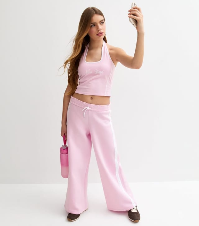 New Look Girls' Pink New York Embroidered Halter Neck Top New Look - 3