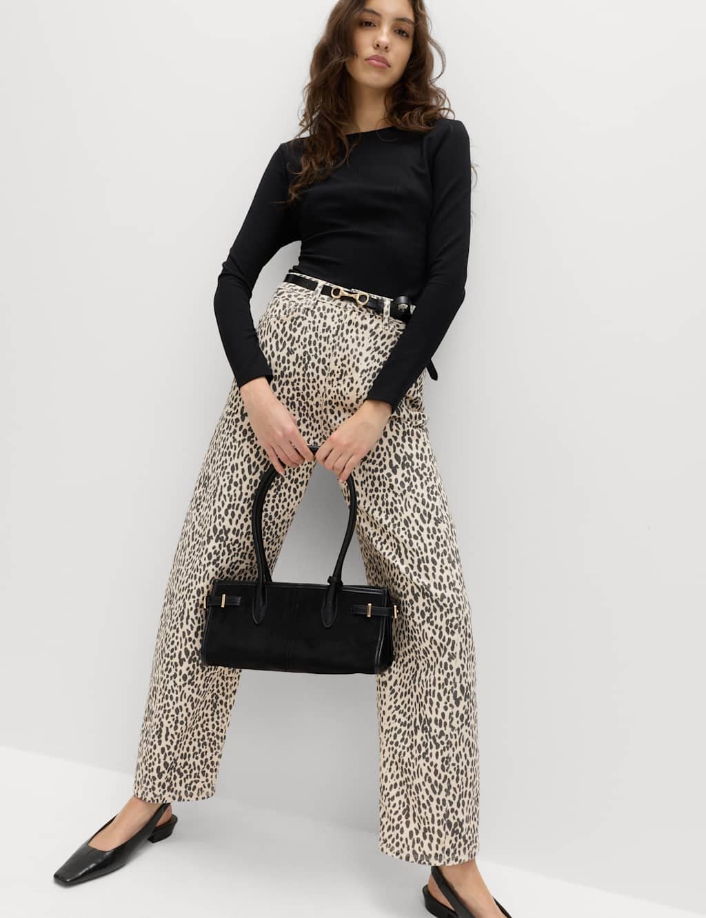 Marks & Spencer M&S Mid Rise Animal Barrel Jeans Neutral - 2