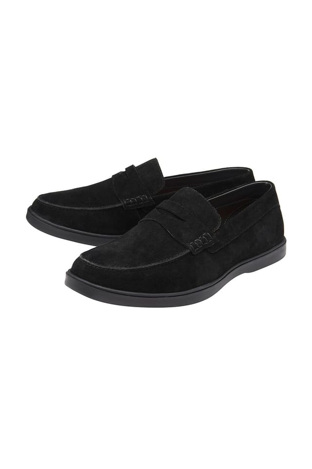 Frank Wright Frank Wright Men's Suede 'Horn' Penny Loafers in Black - 2
