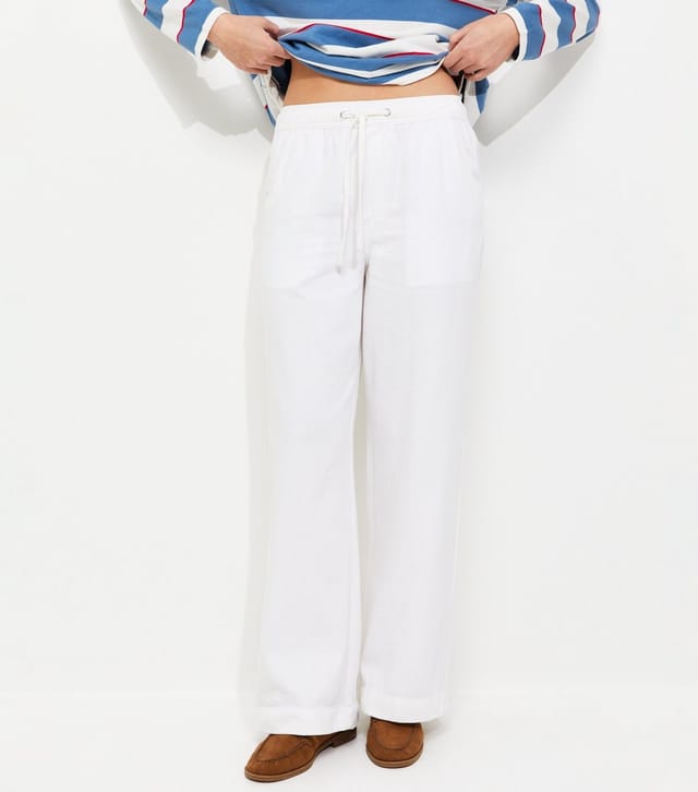 New Look Women's White Cotton Twill Drawstring Wide Leg Trousers New Look - 2