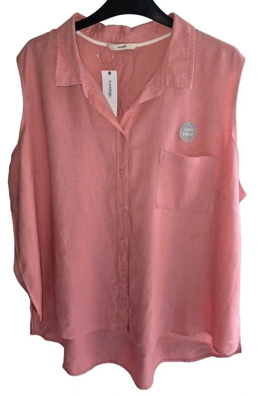 George Bnwt Pink Sleeveless Linen Shirt Blouse Size 22