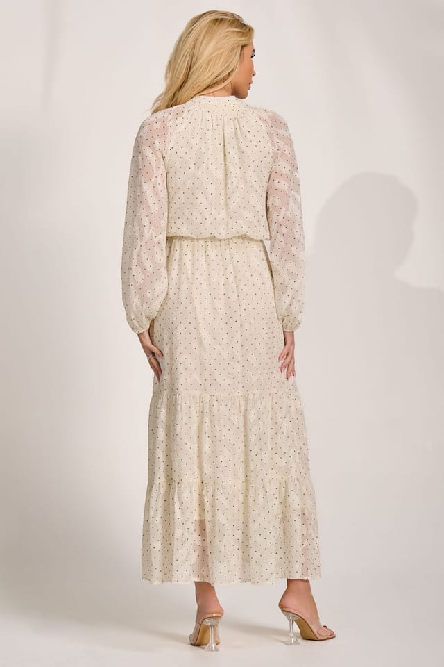 Jolie Moi Jolie Moi Women's Textured Chiffon Long Sleeve Maxi Dress in Cream - 2