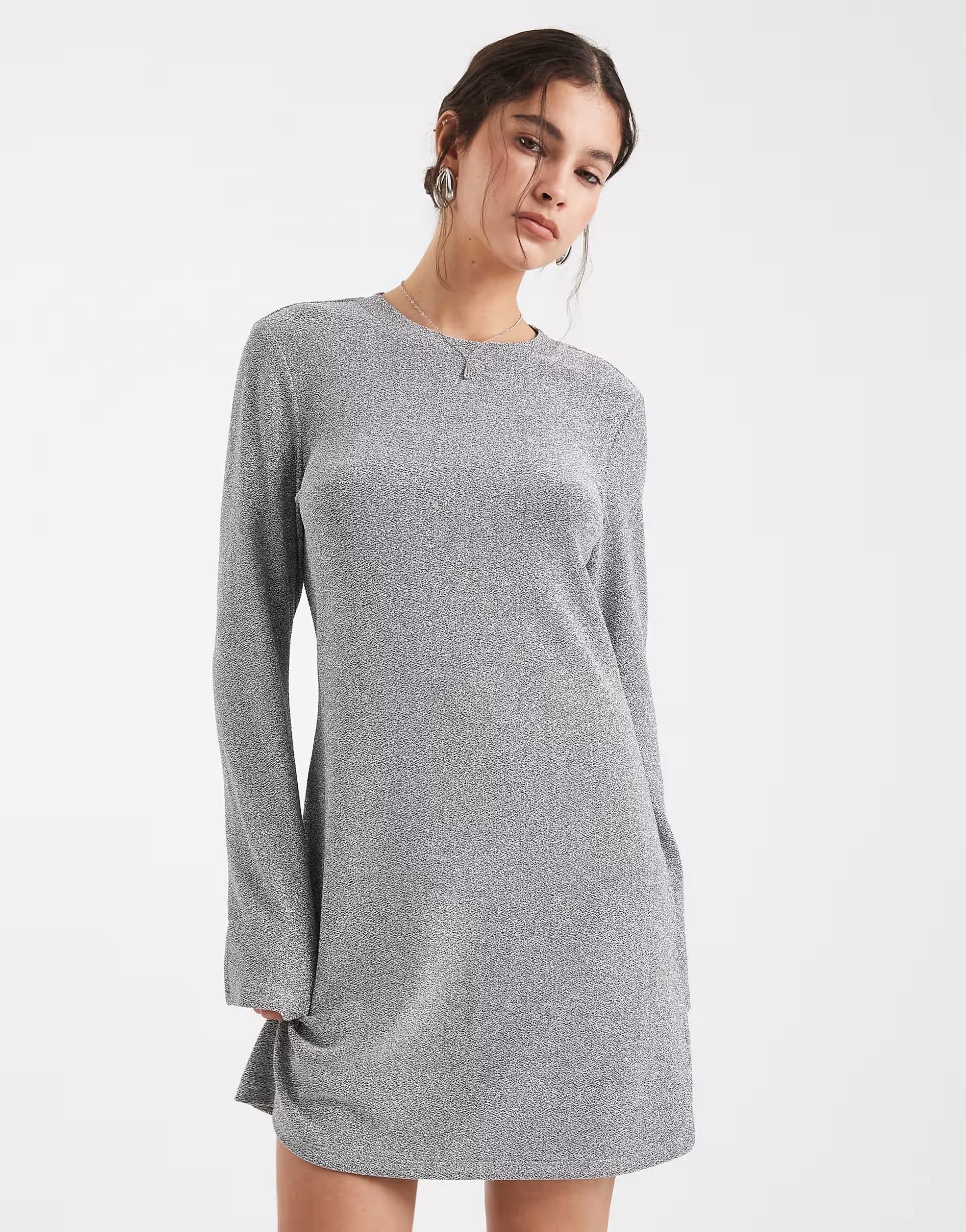 ASOS Object long sleeve glitter mini dress in silver