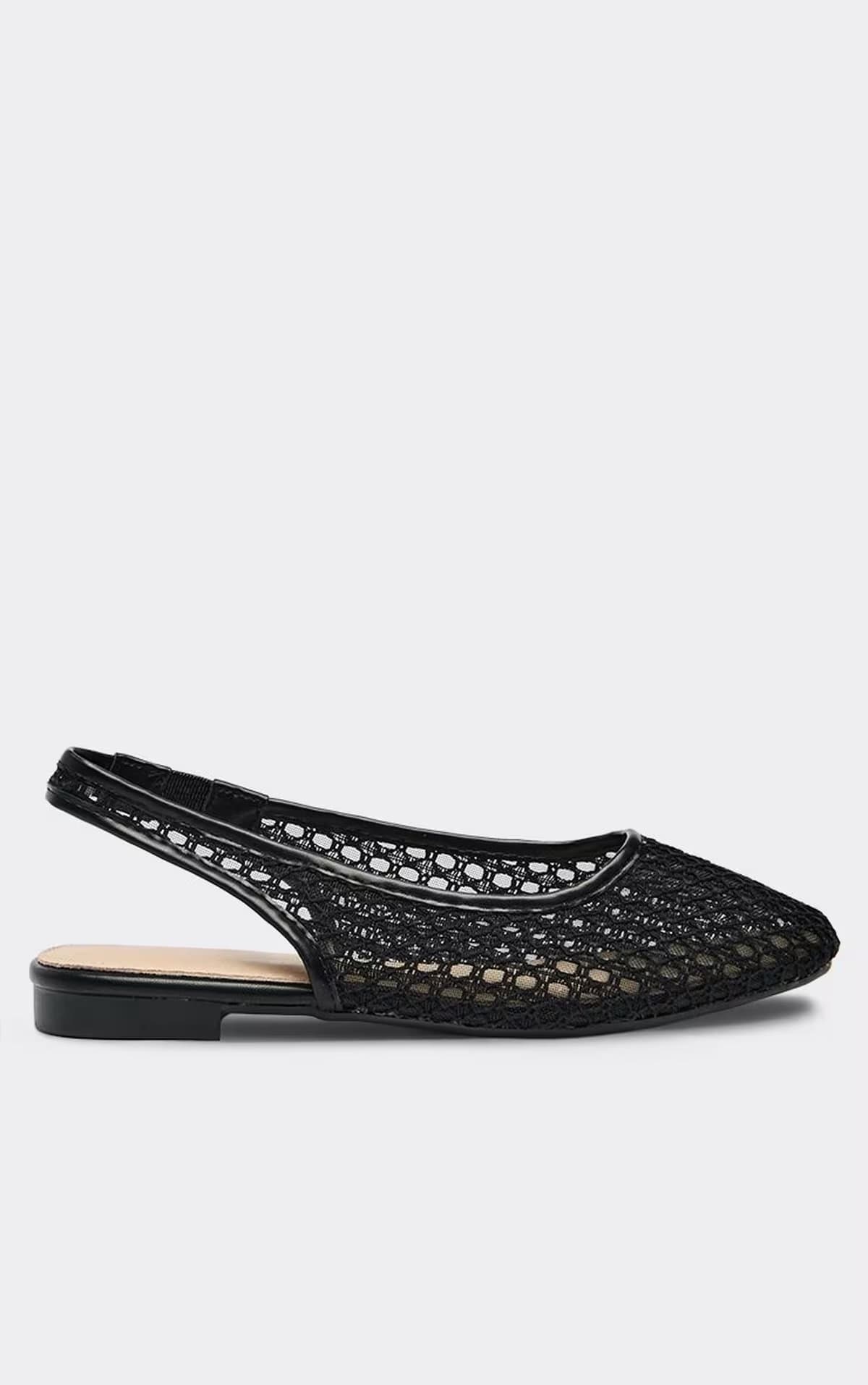 EGO Narla Slingback Flat Ballet Pump In Black Mesh, Women's Size UK 4