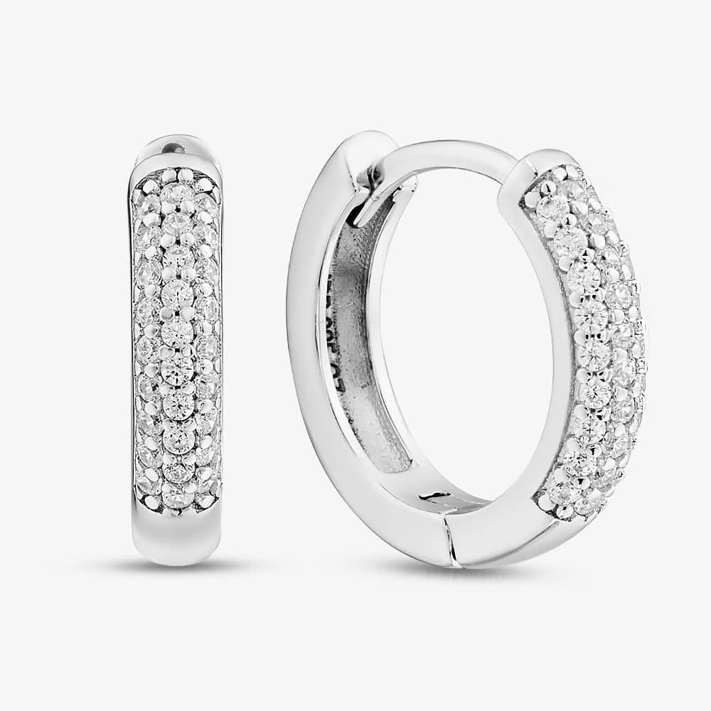 T.H.Baker T.H.Baker Women's Sterling Silver Rhodium Plated Cubic Zirconia Hoop Earrings 8.58.9994