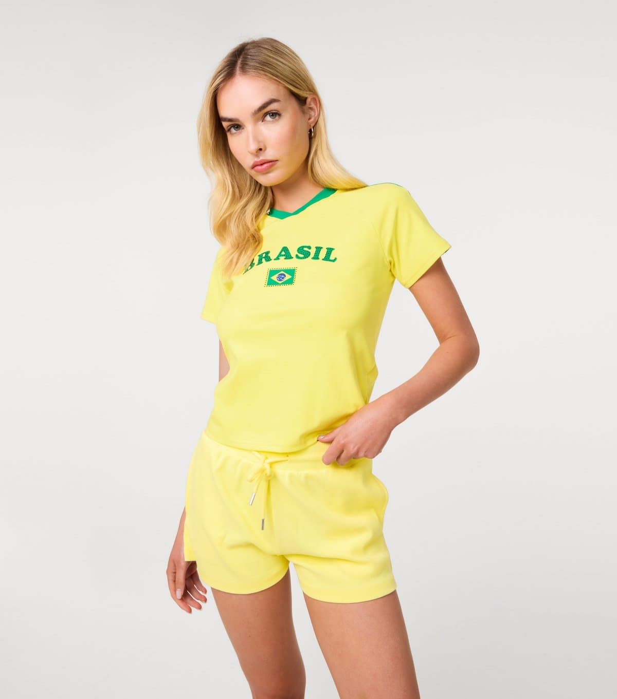 Pink Vanilla Women's Yellow Brasil Embellished Football Top Pink Vanilla New Look