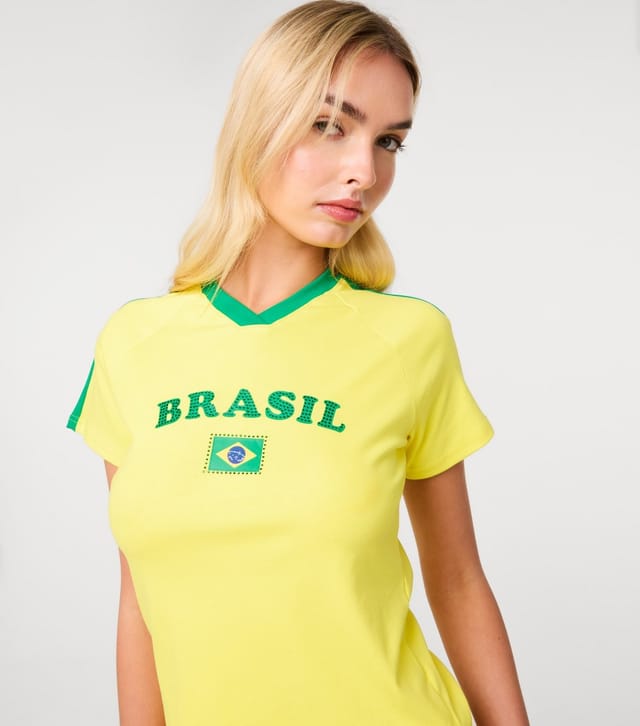 Pink Vanilla Women's Yellow Brasil Embellished Football Top Pink Vanilla New Look - 3