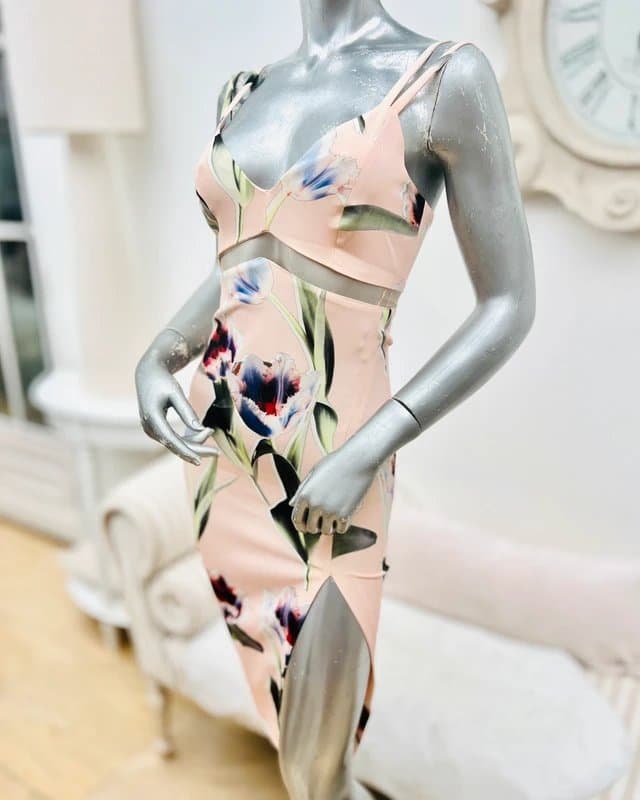 Topshop Topshop apricot floral double strap sheer panel mini wiggle dress 6