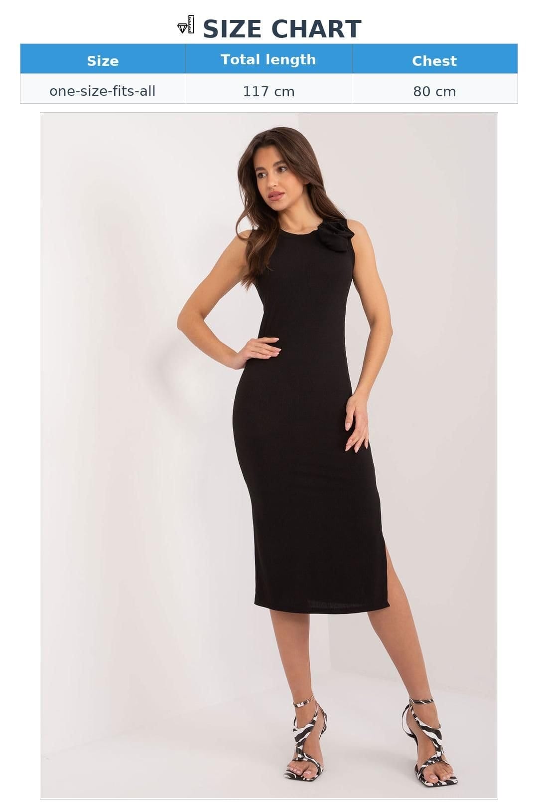 Love Lace Love Lace Women's Ribbed Cotton Sleeveless Midi Dress with Flower in Black - 4