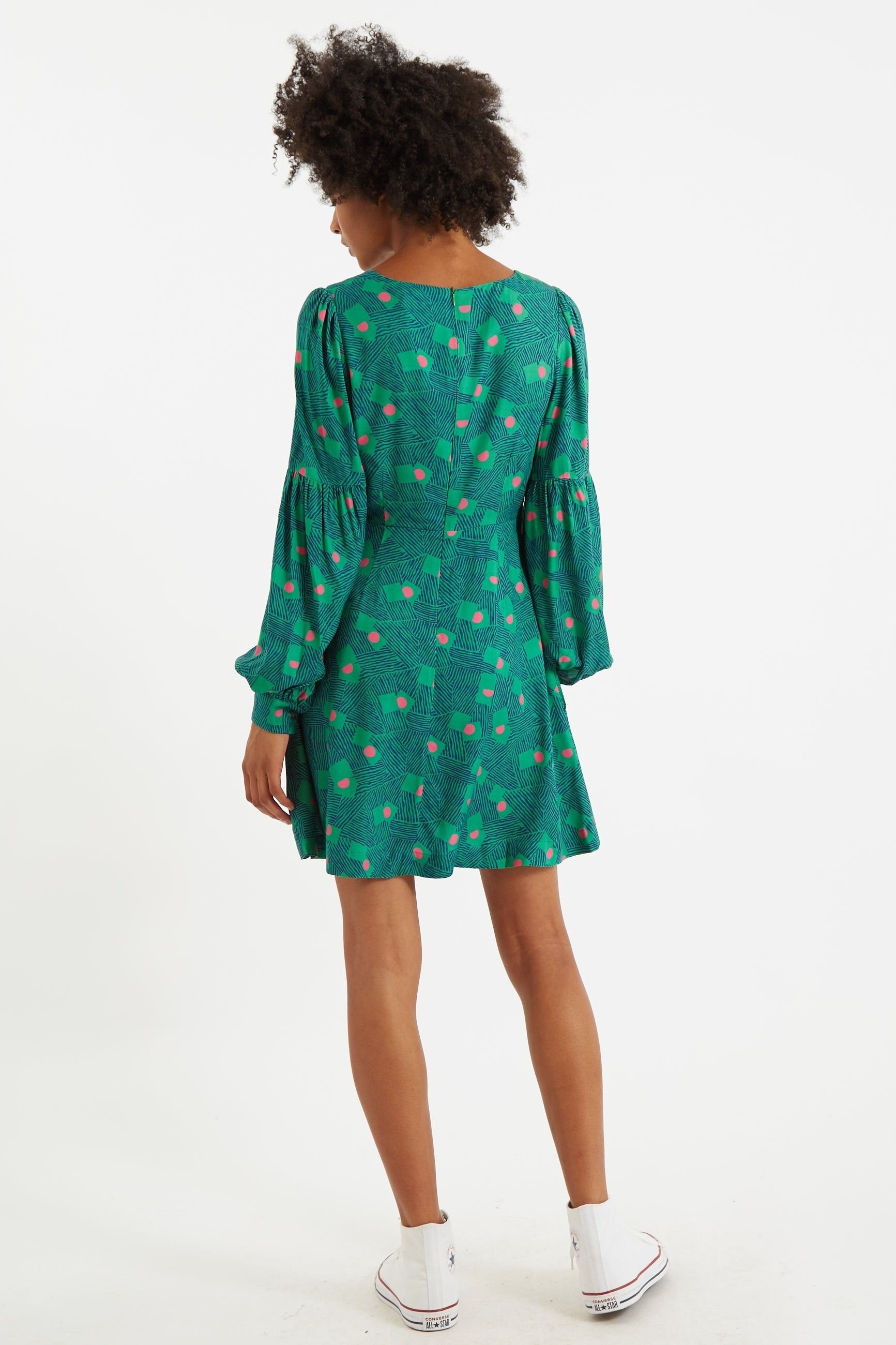 Louche Louche Women's Bindy Bauhaus Abstract Print Square Neck Long Sleeve Dresses in Green - 3