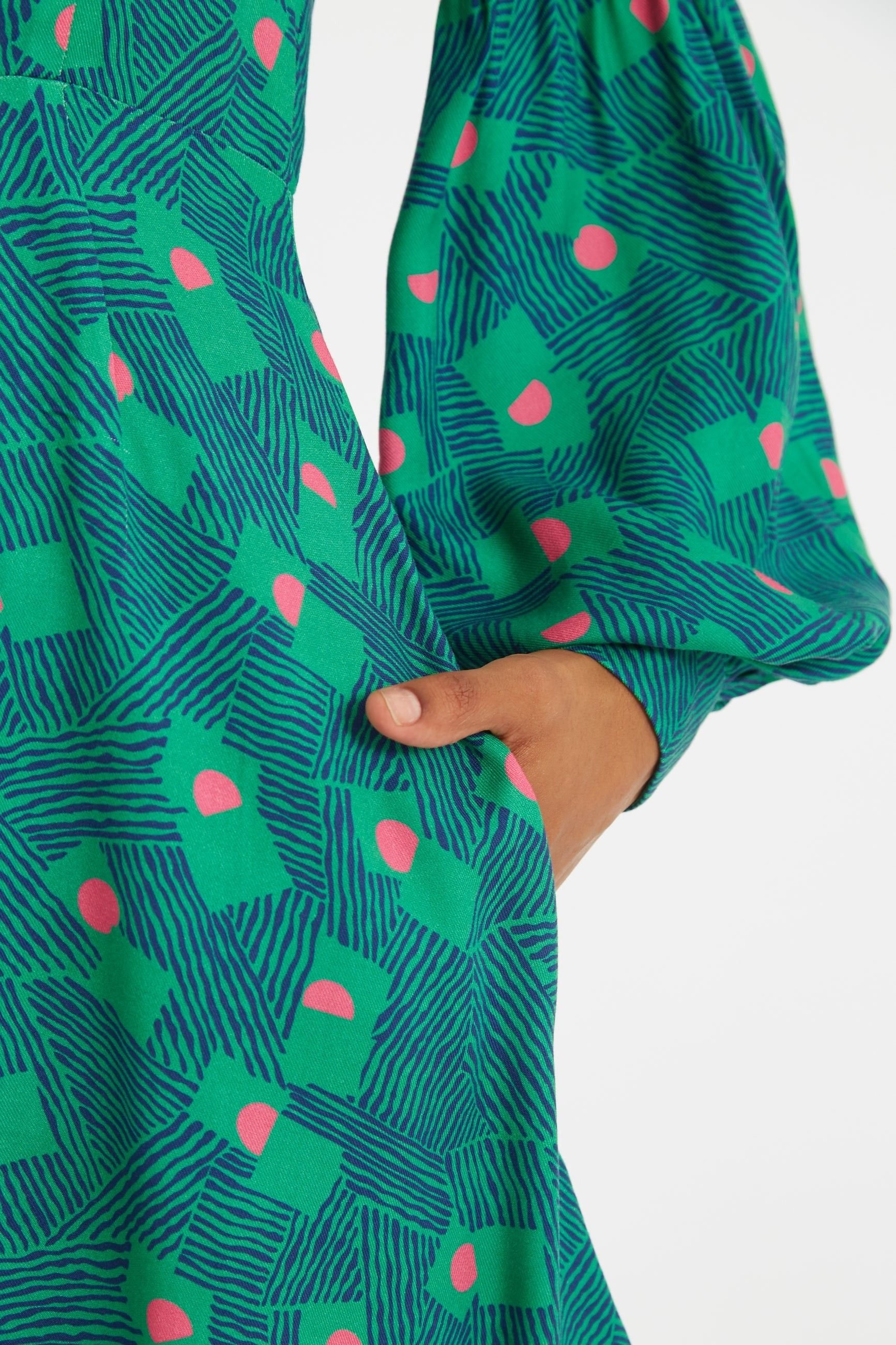 Louche Louche Women's Bindy Bauhaus Abstract Print Square Neck Long Sleeve Dresses in Green - 4