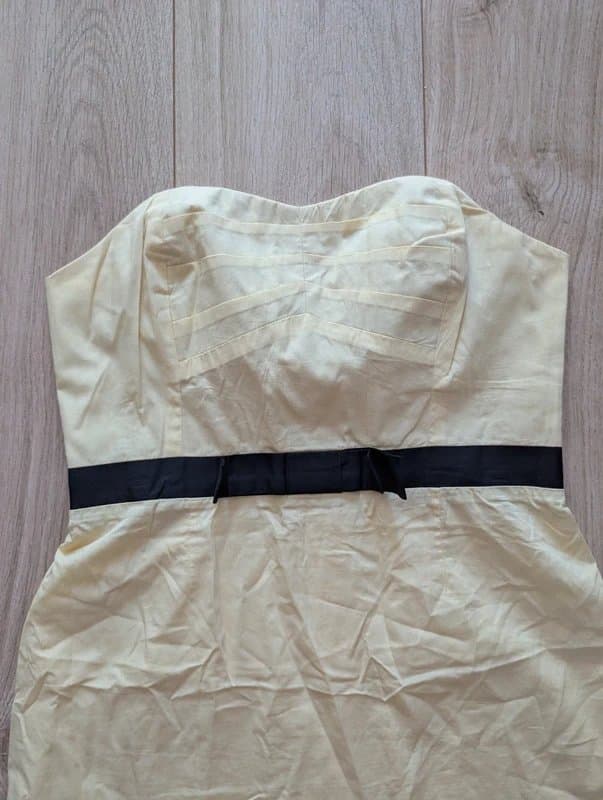 Topshop Rare Kate Moss Topshop Pale Yellow Strapless Mini Dress with black bow UK 12
