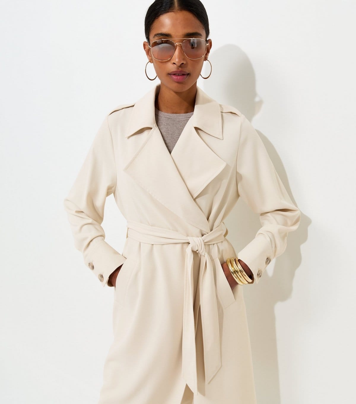 Women's Stone Waterfall Front Draped Mid-Length Coat New Look
