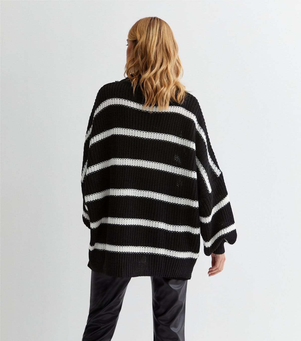 Gini London Women's Black Stripe Chunky Knit High Neck Jumper Gini London New Look - 4