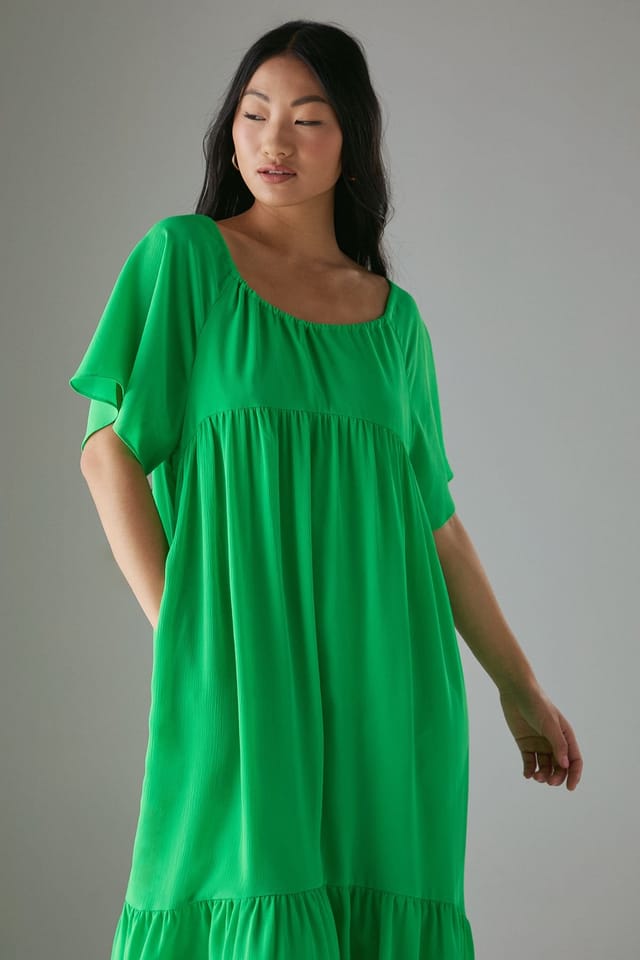 Warehouse Warehouse Women's Petite Chiffon Tier Smock Midi Dress in Green - 2