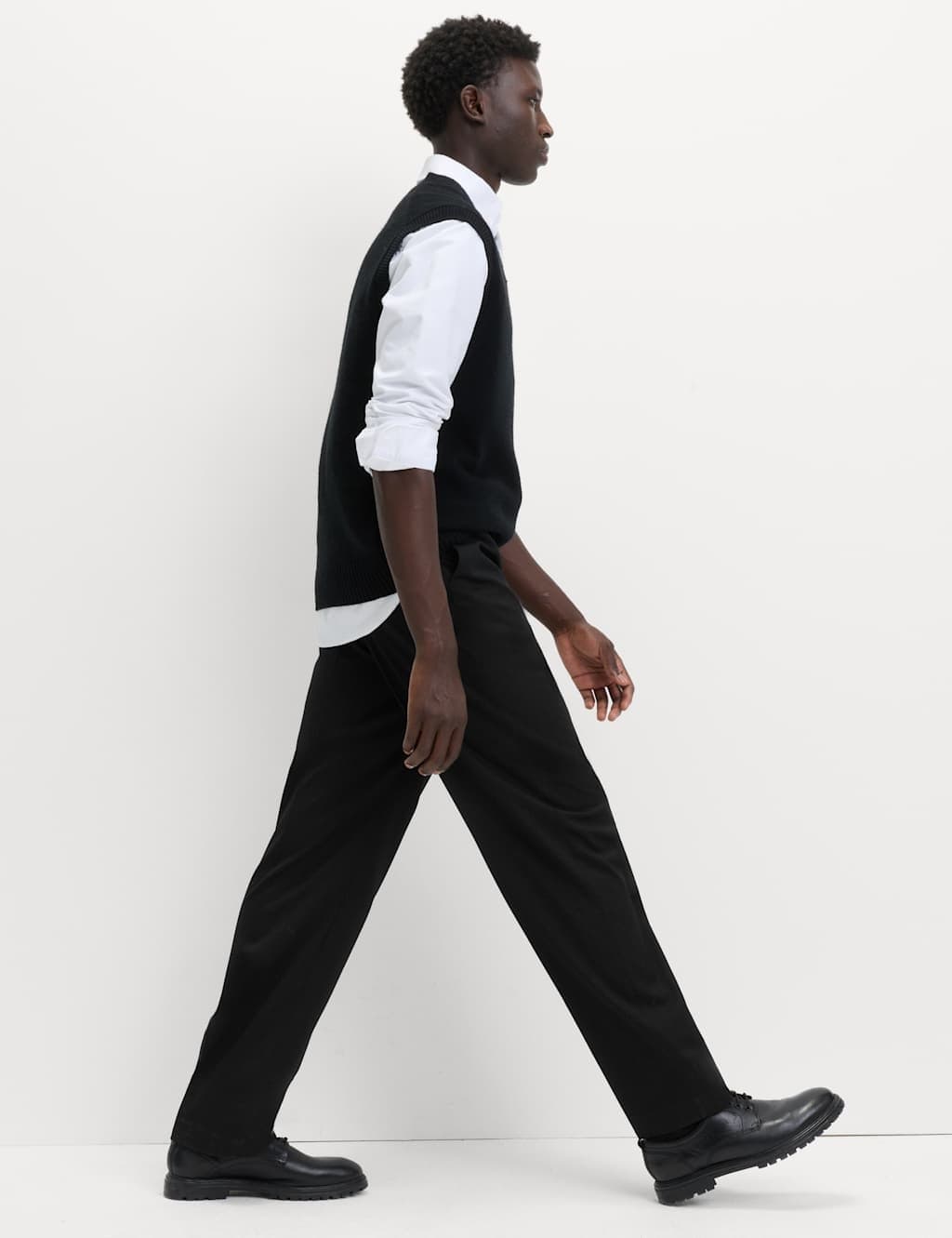 Marks & Spencer M&S Relaxed Fit Smart Stretch Trousers Black