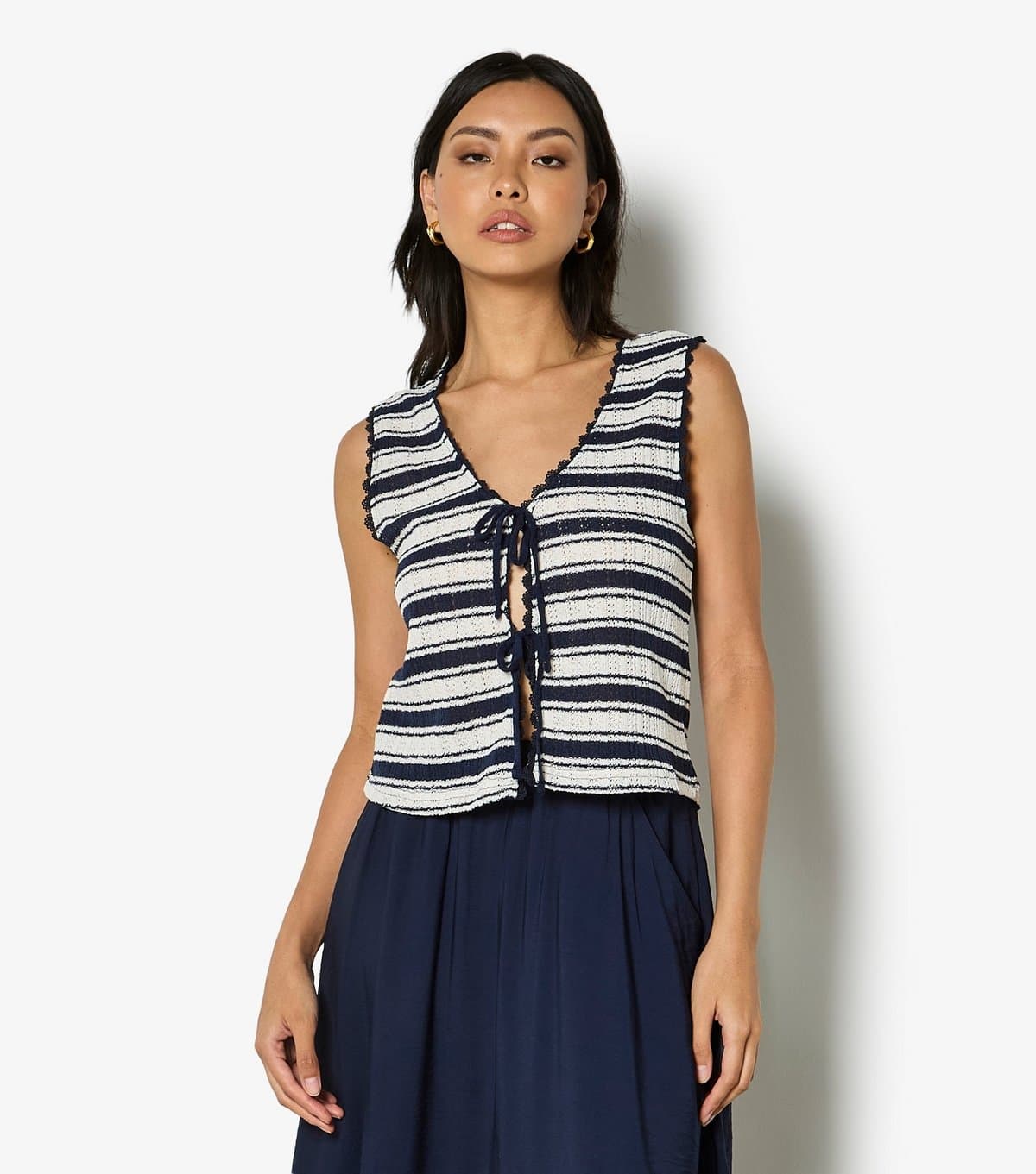 Apricot Women's Blue Textured Stripe Tie Front Top Apricot New Look