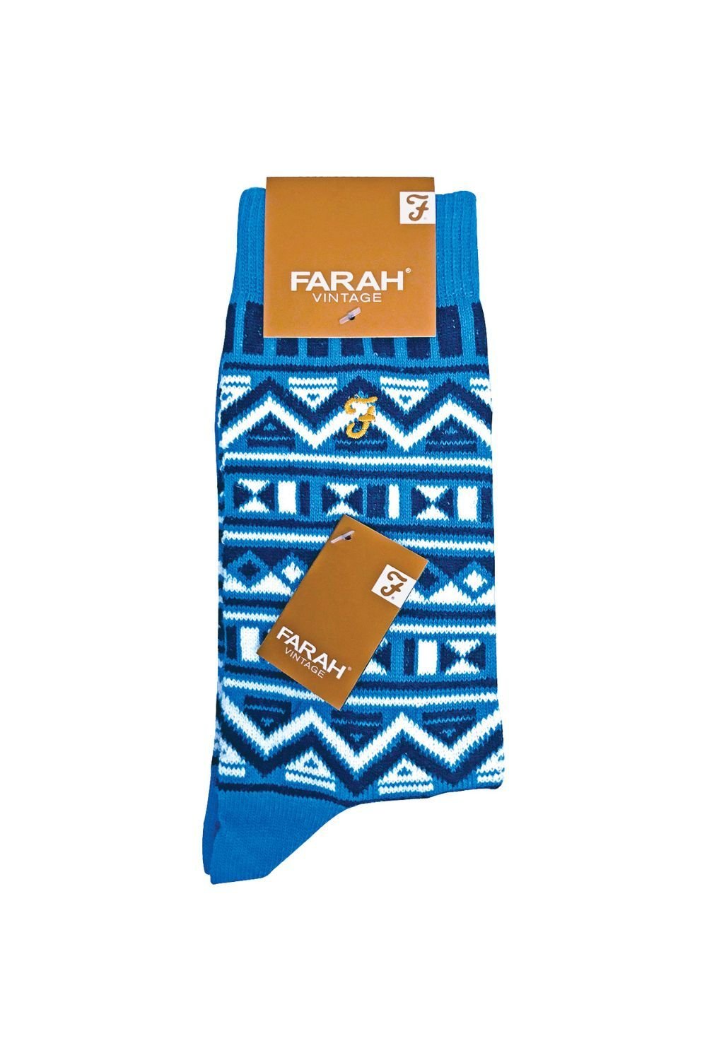 Farah FARAH Men's 2 Pack Vintage Aztec Patterned Colourful Cotton Socks in Blue - 2
