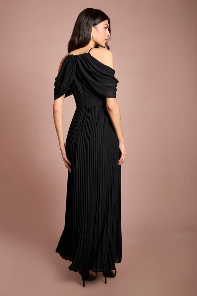 Coast Coast Women's Muse Corsage Halterneck Pleated Maxi Dress in Black - 3