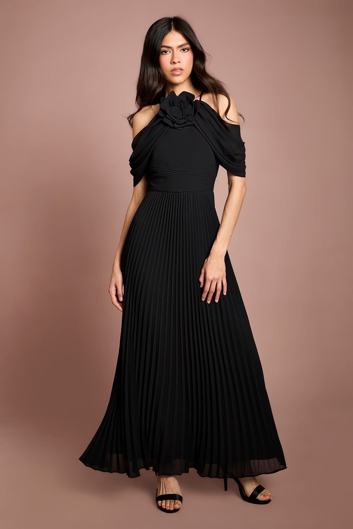 Coast Coast Women's Muse Corsage Halterneck Pleated Maxi Dress in Black - 4