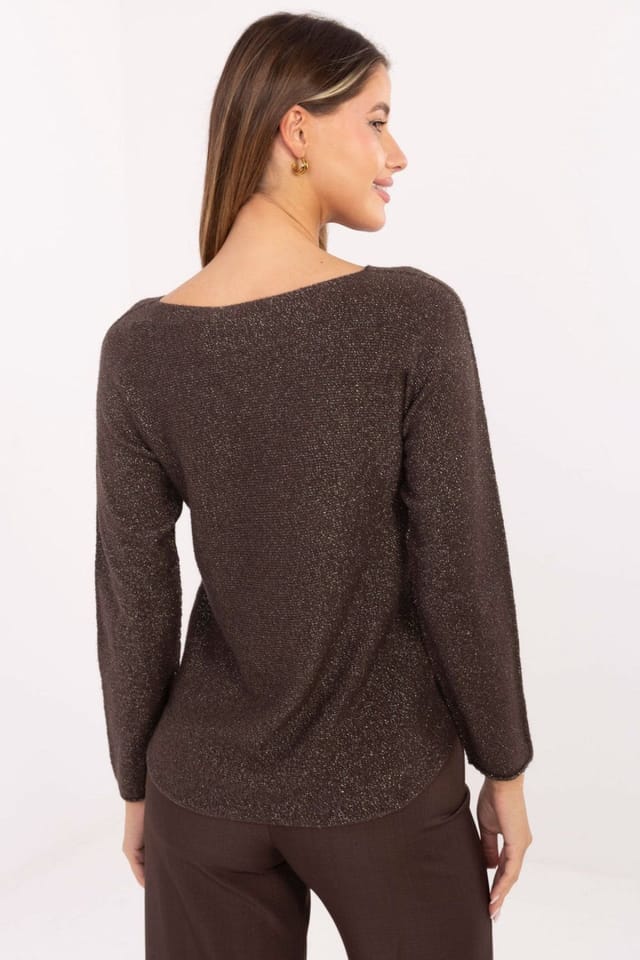 Love Lace Love Lace Women's Stylish Lurex Knit Sweater Round Neck in Brown - 3