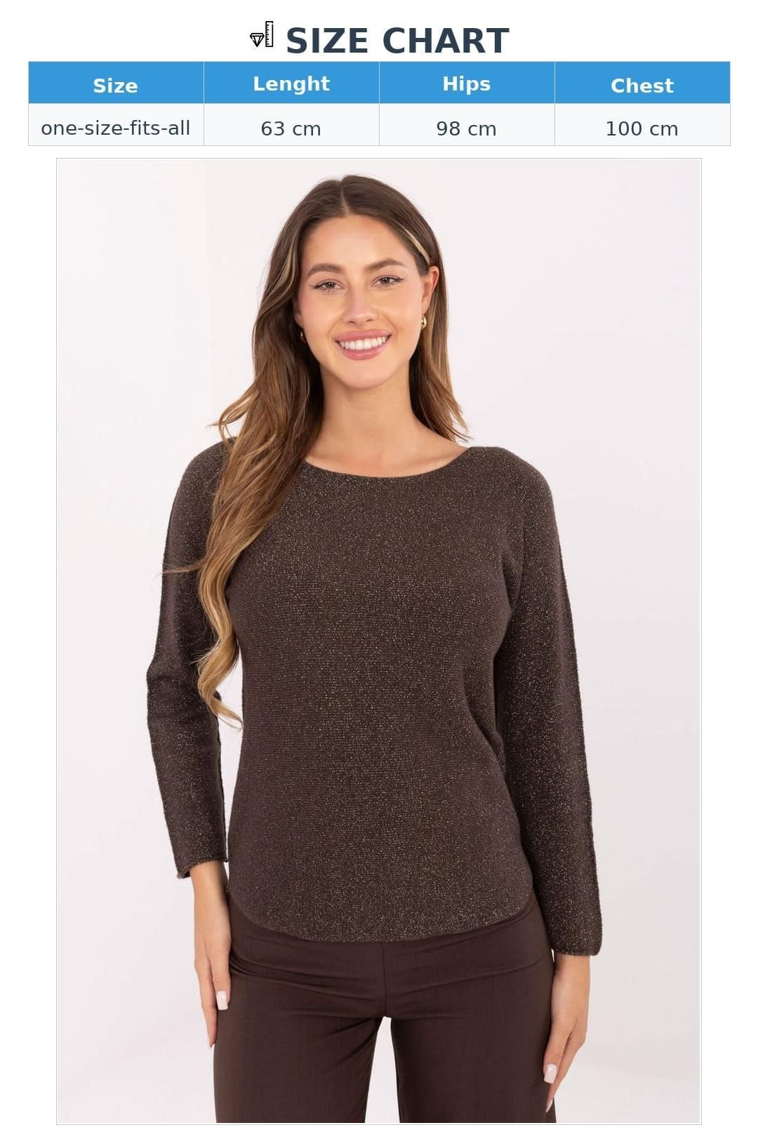 Love Lace Love Lace Women's Stylish Lurex Knit Sweater Round Neck in Brown - 4