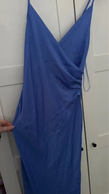 New Look New look light blue lilac purple satin cross over detail midi dress with slit size 12 BNWT
