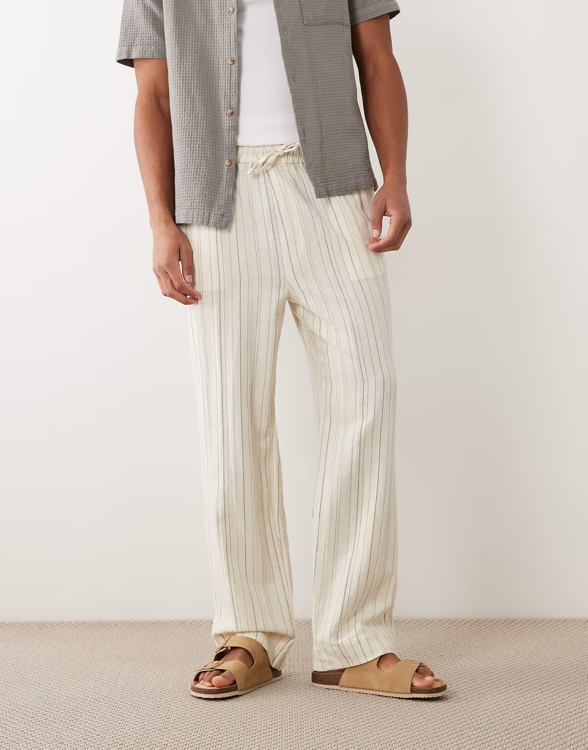 ASOS Brave Soul textured tapered trousers co-ord in cream and brown stripe
