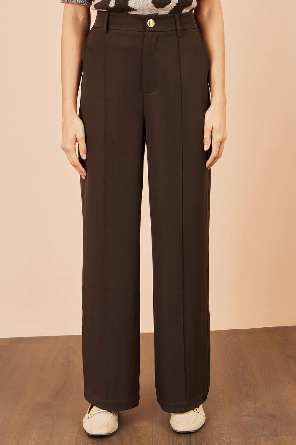 Yumi Yumi Women's Wide Leg Stretch Trousers in Brown