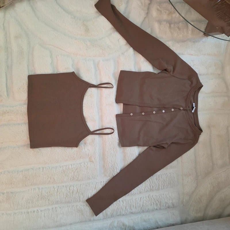 Bershka Bershka Ribbed Co-ord Set: Cardigan & Crop Top Size M