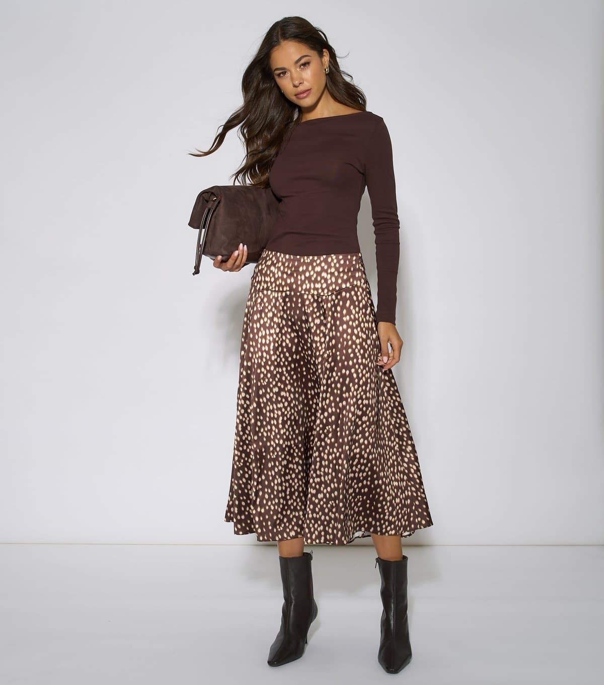 Gini London Women's Brown Satin Animal Print Midi Skirt Gini London New Look