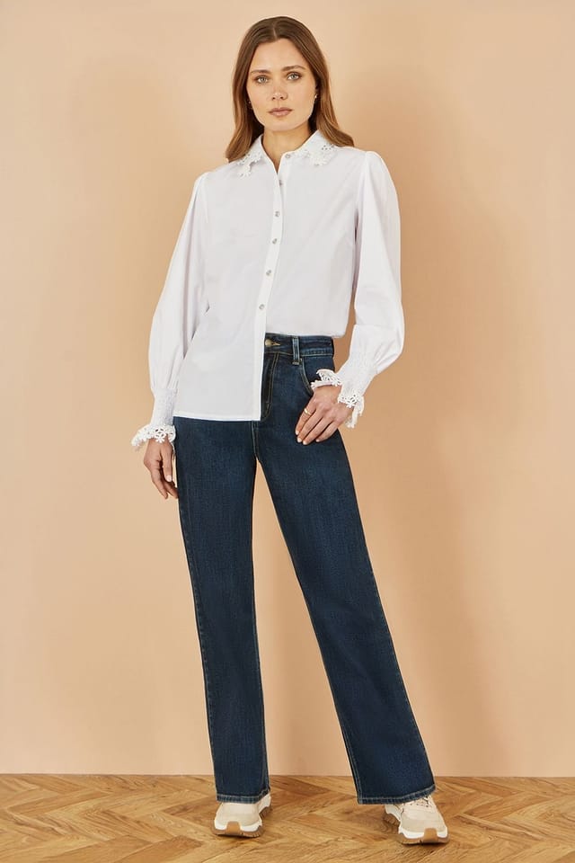 Yumi Yumi Women's White Lace Trim Shirt - 3