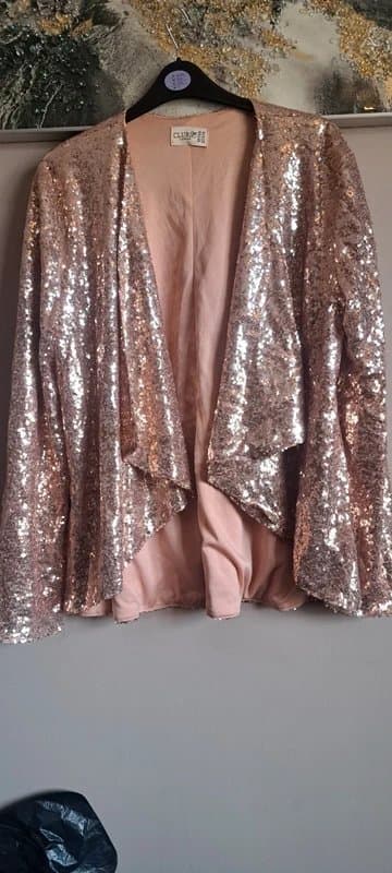 ASOS Rose gold sequined waterfall jacket size 20