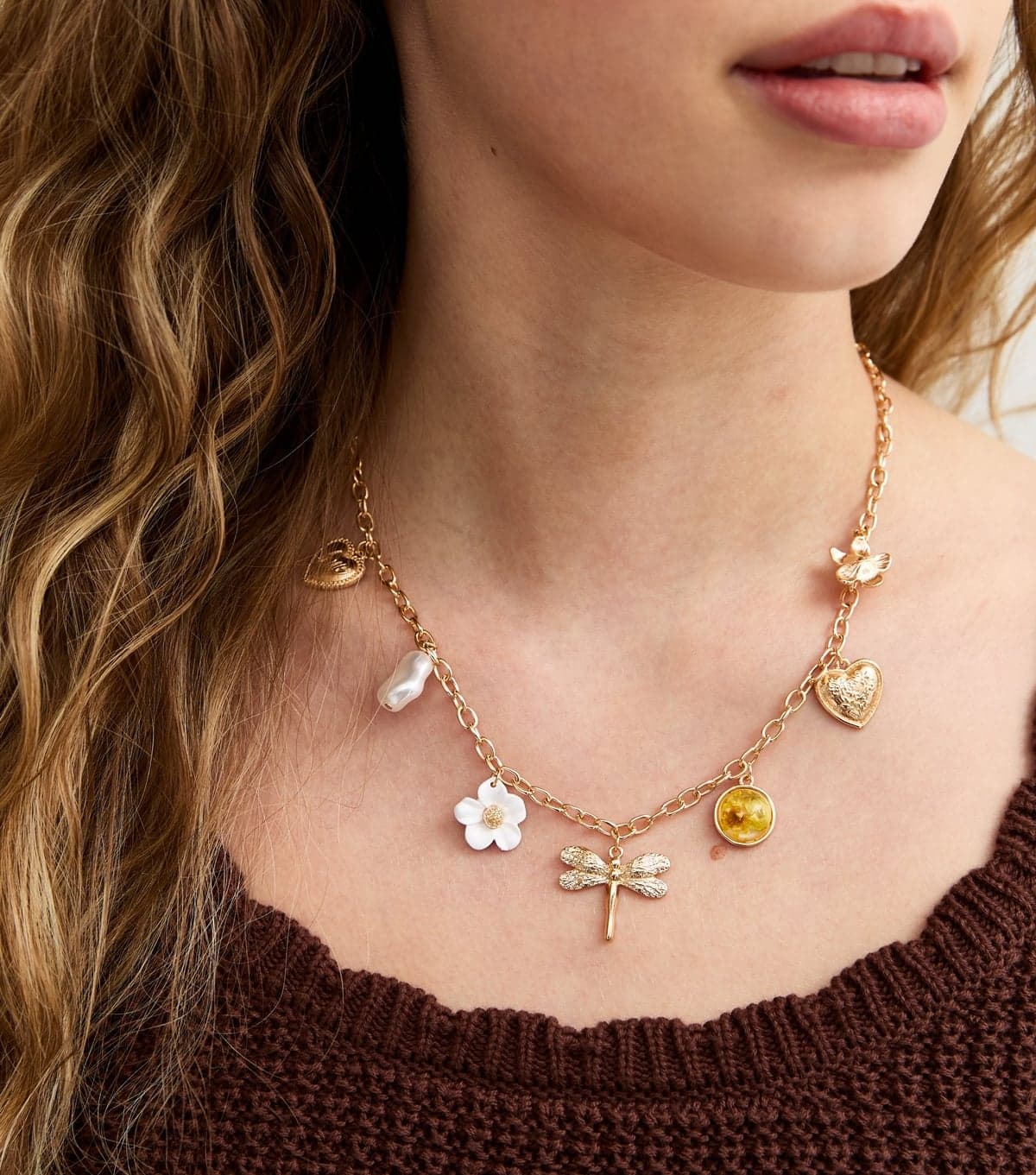 New Look New Look Gold Tone Flower Charm Necklace