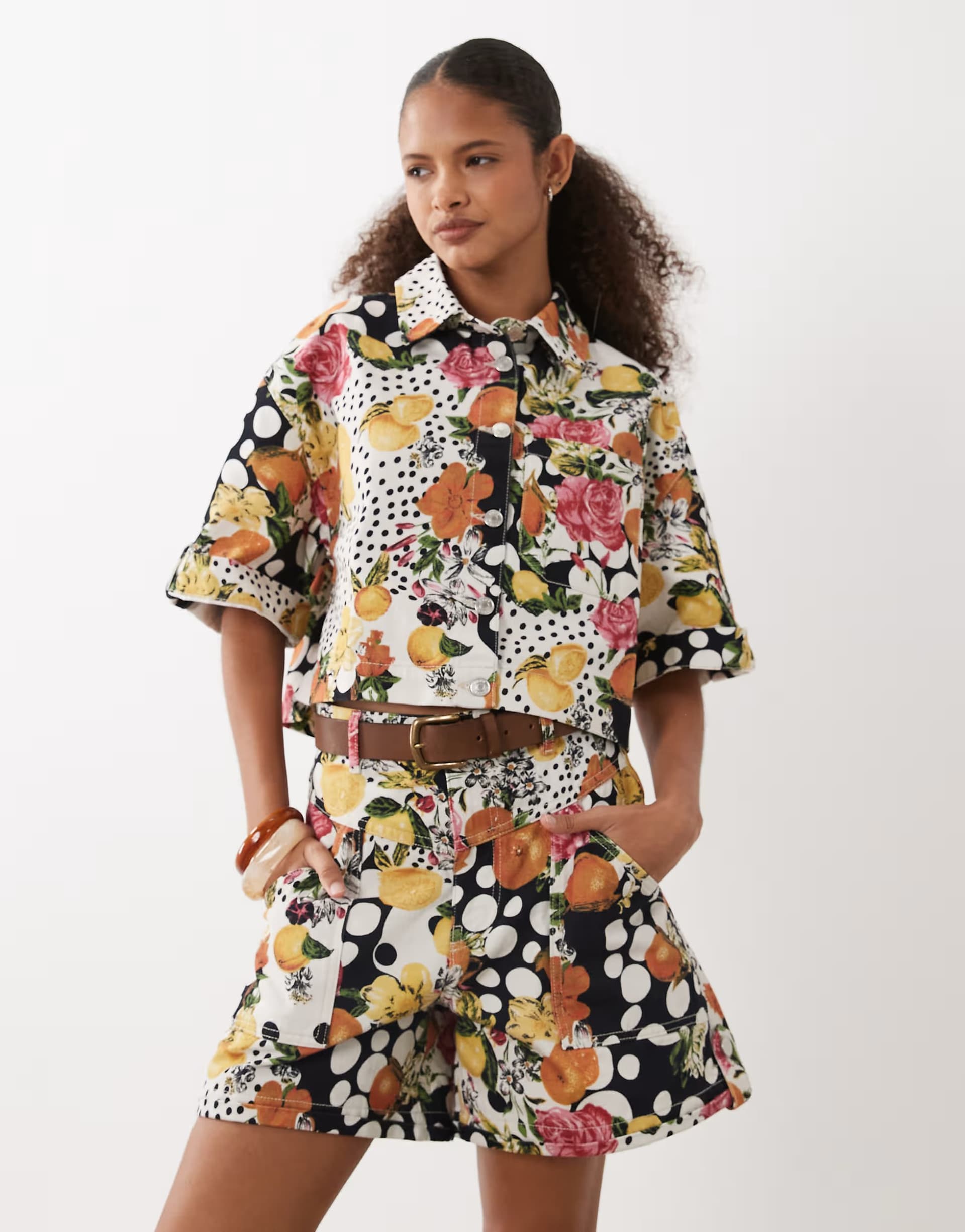 ASOS ASOS DESIGN denim seam front short co-ord in print