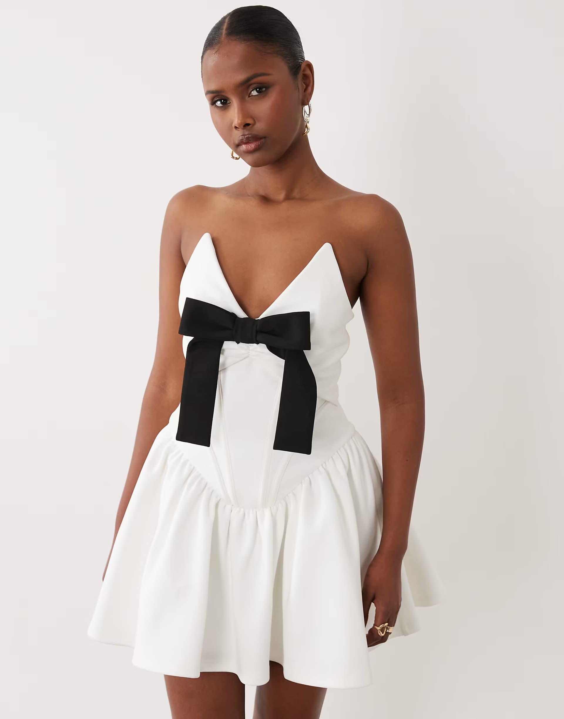 ASOS ASOS LUXE white mini dress with velvet bow detail
