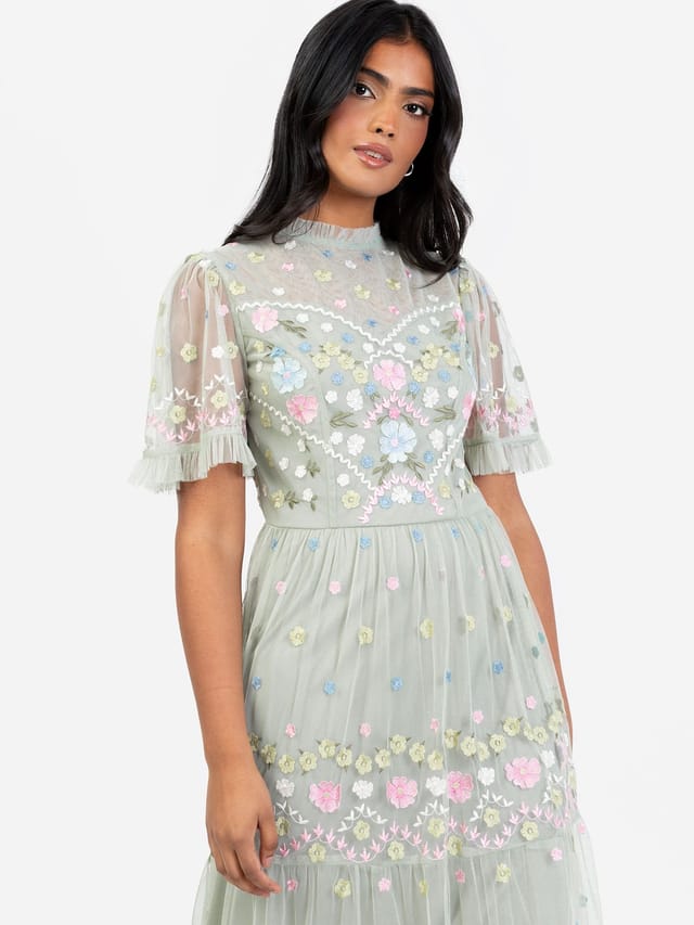 Maya Deluxe Maya Deluxe Women's Embroidered High Neck Maxi Dress in Mint - 2