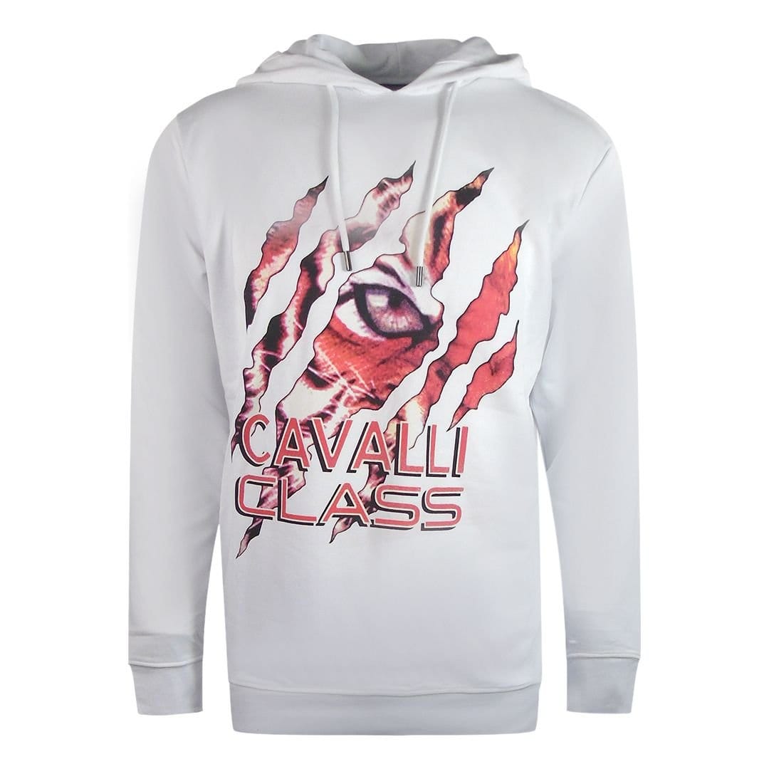 Cavalli Class Cavalli Class Men's Peeking Tiger Design White Hoodie - 1