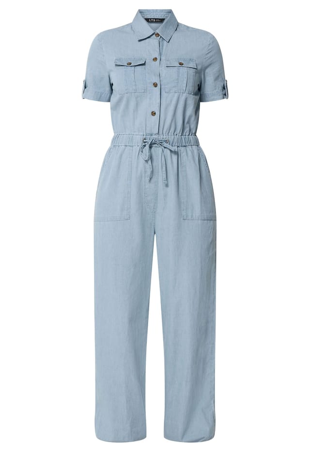 Long Tall Sally Long Tall Sally Women's Tall Denim Elasticated Jumpsuit in Light Blue - 2