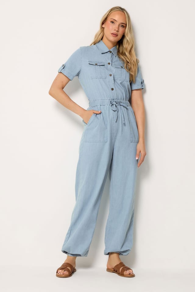 Long Tall Sally Long Tall Sally Women's Tall Denim Elasticated Jumpsuit in Light Blue - 3