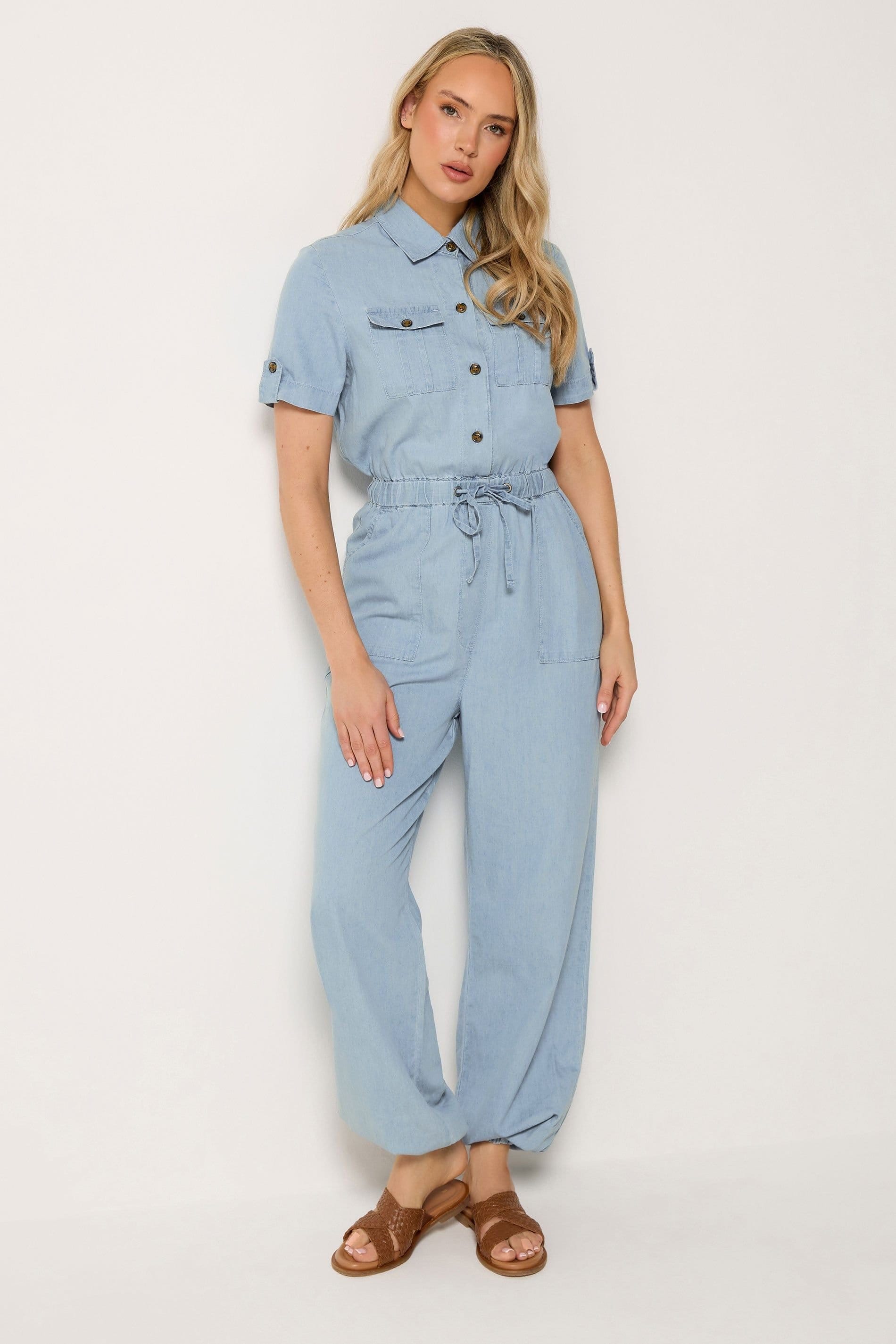 Long Tall Sally Long Tall Sally Women's Tall Denim Elasticated Jumpsuit in Light Blue - 4